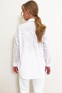 Kadın Beyaz Oversize Uzun Dokuma Gömlek ALC-X6828 ürün fotoğrafı
