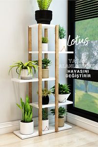 Lotus Beyaz Ahşap 5 Katlı Çiçeklik, Saksılık, Çiçek Standı, Dekoratif Raf / Çok Amaçlı Kullanım ürün fotoğrafı
