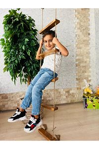Çocuk Ahşap Halat Ip Merdiven Montessori Eğitici Trapez Salıncak Tırmanma Kulesi Jimlastik Salıncağı ürün fotoğrafı