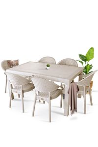 Bambu Pro 90x150cm Rattan Bahçe Balkon Masa Takımı 6 Kişilik Camsız Set Cappuccino ürün fotoğrafı