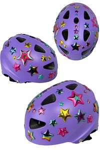 Lila Çocuk Kaskı Spor Yıldızlar ve Harfler Stickerlı Koruyucu Kask Lila Dizlik Dirseklik Seti ürün fotoğrafı