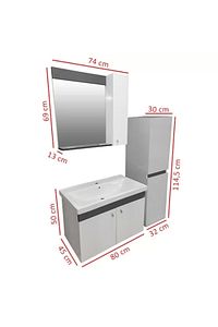 New Bahar 80 Cm Lavabolu Banyo Dolabı Seti,boy Dolap Hediyeli ürün fotoğrafı