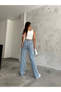 Kadın Açık Mavi Yüksek Bel Geniş Paça Bol,salaş Palazzo Jeans ürün fotoğrafı