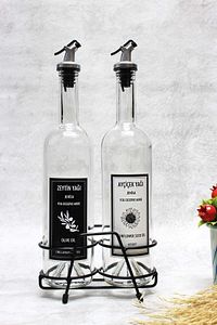 Şeffaf 750 Ml Siyah Beyaz Etiketli Siyah Standlı Akıtıcılı Yağlık Yağdanlık ürün fotoğrafı