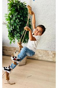 Çocuk Ahşap Halat Ip Merdiven Montessori Eğitici Trapez Salıncak Tırmanma Kulesi Jimlastik Salıncağı ürün fotoğrafı
