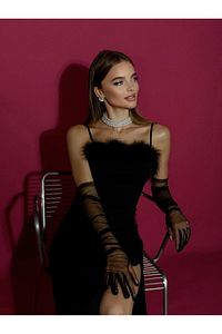 Uzun Siyah Tül Gelin Eldiveni Nikah Eldiveni ürün fotoğrafı
