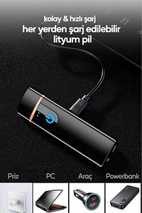 Şarjlı Çakmak USB Şarjlı Pro Serisi Kamp Çakmağı Rüzgardan Etkilenmez ürün fotoğrafı