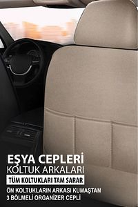 Oniks Bej Tay Tüyü Oto Koltuk Kılıfı - Ön Arka 5 Koltuk Tam Set - Üniversal ürün fotoğrafı