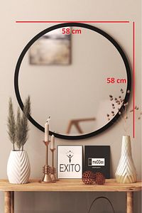 Siyah Dekoratif Yuvarlak Duvar Aynası 60 Cm ürün fotoğrafı