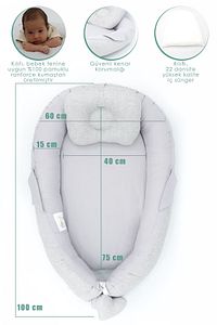Babynest Ortopedik Bebek Yatağı, Anne Yanı Bebek Yatağı, Ergonomik Tasarım, Gökkuşağı Serisi, Gri ürün fotoğrafı