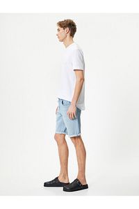 Kot Şort Bermuda Slim Fit Katlı Paça Düğmeli Cep Detaylı ürün fotoğrafı