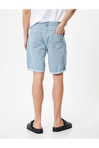 Kot Şort Bermuda Slim Fit Katlı Paça Düğmeli Cep Detaylı ürün fotoğrafı