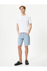 Kot Şort Bermuda Slim Fit Katlı Paça Düğmeli Cep Detaylı ürün fotoğrafı