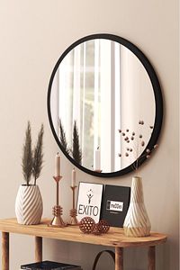 Yuvarlak Ayna 60 Cm Mat Parlak Siyah Dresuar Koridor Duvar Salon Aynası 5705 ürün fotoğrafı