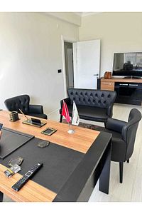 Ahşap Ayaklı Siyah Deri Ofis Koltuk Takımı Büro Koltuk Ve Kanepeleri Deri Ofis Mobilyası ürün fotoğrafı