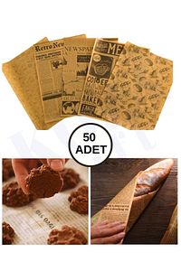 Kendinden Desenli Pinterest Yağlı Kağıt | 50 Adet Vintage Gazete Desen Sunum Kağıdı ürün fotoğrafı