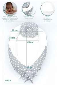 Babynest Ortopedik Bebek Yatağı, Anne Yanı Bebek Yatağı, Ergonomik Tasarım, Stars Serisi, Gri ürün fotoğrafı