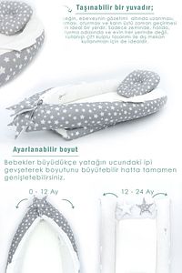 Babynest Ortopedik Bebek Yatağı, Anne Yanı Bebek Yatağı, Ergonomik Tasarım, Stars Serisi, Gri ürün fotoğrafı