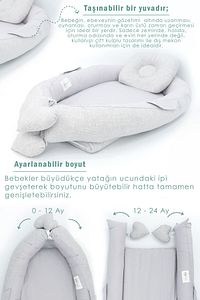 Babynest Ortopedik Bebek Yatağı, Anne Yanı Bebek Yatağı, Ergonomik Tasarım, Gökkuşağı Serisi, Gri ürün fotoğrafı