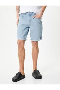 Kot Şort Bermuda Slim Fit Katlı Paça Düğmeli Cep Detaylı ürün fotoğrafı