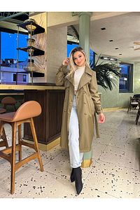 Geniş Kalıp Haki Astarlı Trençkot ürün fotoğrafı