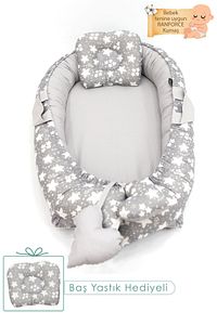 Babynest Ortopedik Bebek Yatağı, Anne Yanı Bebek Yatağı, Ergonomik Tasarım, Big Stars Serisi, Gri ürün fotoğrafı