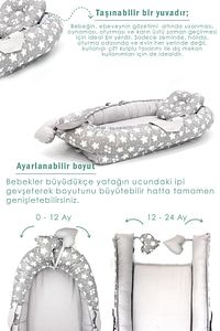 Babynest Ortopedik Bebek Yatağı, Anne Yanı Bebek Yatağı, Ergonomik Tasarım, Big Stars Serisi, Gri ürün fotoğrafı
