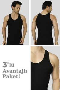 Erkek Siyah Fitilli Kaşkorse Atlet 3'lü Paket Esnek Ve Yumuşak Kumaş ürün fotoğrafı