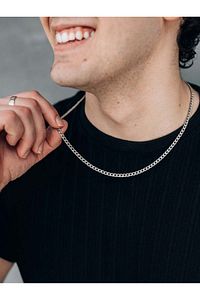 Erkek Gri Zincir Model - Ithal Kararmaz Çelik Erkek Zincir ürün fotoğrafı