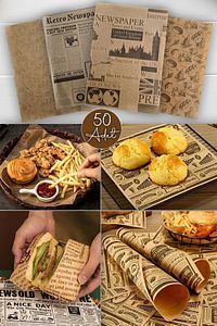Kendinden Desenli Pinterest Yağlı Kağıt | 50 Adet Vintage Gazete Desen Sunum Kağıdı ürün fotoğrafı