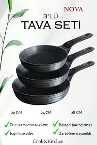 Linka Home 3’lü Tava Seti 20 24 28 Cm Granit Döküm ürün fotoğrafı