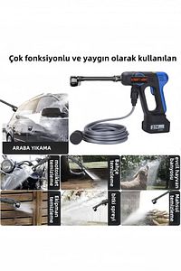 En Yeni Çift Akü Şarjlı Yüksek Basınçlı Oto Araba Bahçe Yıkama Ve Temizleme Tabancası Makinesi Mavı ürün fotoğrafı