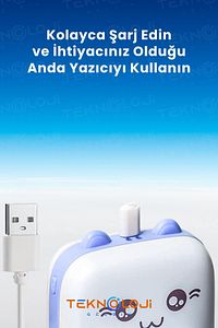 Mini Cep Yazıcı Taşınabilir Bluetooth Kablosuz Şarjlı 6 Rulo 3 Kalem Seti Hediye Mavi Yazıcı ürün fotoğrafı
