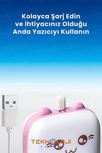 Mini Cep Yazıcı Taşınabilir Bluetooth Kablosuz Şarjlı 6 Rulo 3 Kalem Seti Hediye Pembe Yazıcı ürün fotoğrafı
