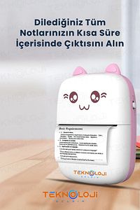 Mini Cep Yazıcı Taşınabilir Bluetooth Kablosuz Şarjlı 6 Rulo 3 Kalem Seti Hediye Pembe Yazıcı ürün fotoğrafı