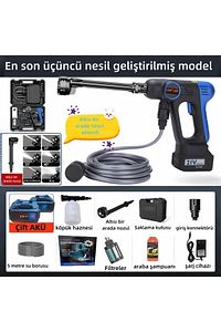 En Yeni Çift Akü Şarjlı Yüksek Basınçlı Oto Araba Bahçe Yıkama Ve Temizleme Tabancası Makinesi Mavı ürün fotoğrafı