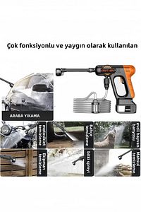 Çift Akülü Şarjlı Yüksek Basınçlı Oto Araba Bahçe Yıkama ve Temizleme Tabancası Makinesi-turuncu ürün fotoğrafı