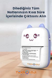 Mini Cep Yazıcı Taşınabilir Bluetooth Kablosuz Şarjlı 6 Rulo 3 Kalem Seti Hediye Mavi Yazıcı ürün fotoğrafı