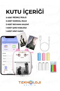 Mini Cep Yazıcı Taşınabilir Bluetooth Kablosuz Şarjlı 6 Rulo 3 Kalem Seti Hediye Pembe Yazıcı ürün fotoğrafı