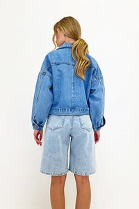 Kadın Mavi Crop Denim Ceket ürün fotoğrafı