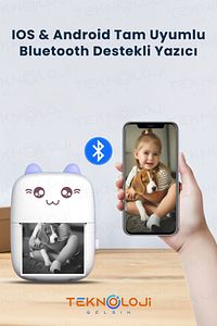Mini Cep Yazıcı Taşınabilir Bluetooth Kablosuz Şarjlı 6 Rulo 3 Kalem Seti Hediye Mavi Yazıcı ürün fotoğrafı