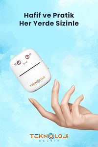 Mini Cep Yazıcı Taşınabilir Bluetooth Kablosuz Şarjlı 6 Rulo 3 Kalem Seti Hediye Mavi Yazıcı ürün fotoğrafı