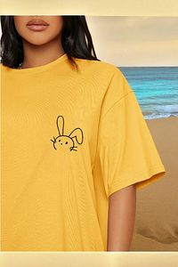 Kadın Tavşan Baskılı Oversize Sarı T-shirt ürün fotoğrafı