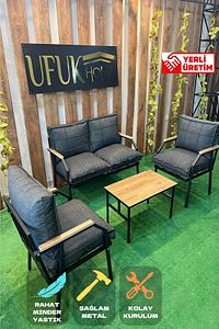 Linda 211 Sehpalı Antrasit Fermuarlı Bahçe Balkon Takımı, Cafe, Salon - Metal Kanepe Koltuk Takımı ürün fotoğrafı