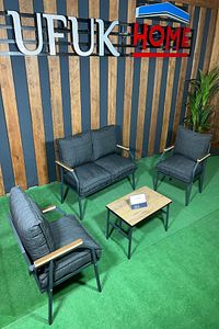 Linda 211 Sehpalı Antrasit Fermuarlı Bahçe Balkon Takımı, Cafe, Salon - Metal Kanepe Koltuk Takımı ürün fotoğrafı