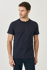 Erkek Lacivert %100 Pamuk Slim Fit Dar Kesim Bisiklet Yaka Basic Tişört ürün fotoğrafı