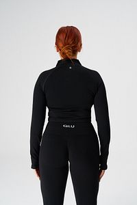 Attractive Collection Kadın Siyah Seamless/dikişsiz Fermuarlı Crop Top ürün fotoğrafı
