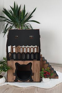 Kedi Evi Teraslı Dekoratif Kedi Evi ürün fotoğrafı