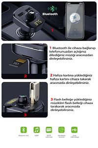 Araç Bluetooth Fm Transmitter Cihazı Araba Mp3 Çalar Oto Çakmaklık Şarj Aleti Müzik Kiti ürün fotoğrafı