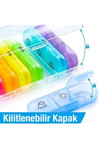 Polham 7 Günlük 21 Gözlü Haftalık İlaç, Hap Saklama Kutusu, Kitlenir Kapaklı, BPA İçermez Saklama Ku ürün fotoğrafı